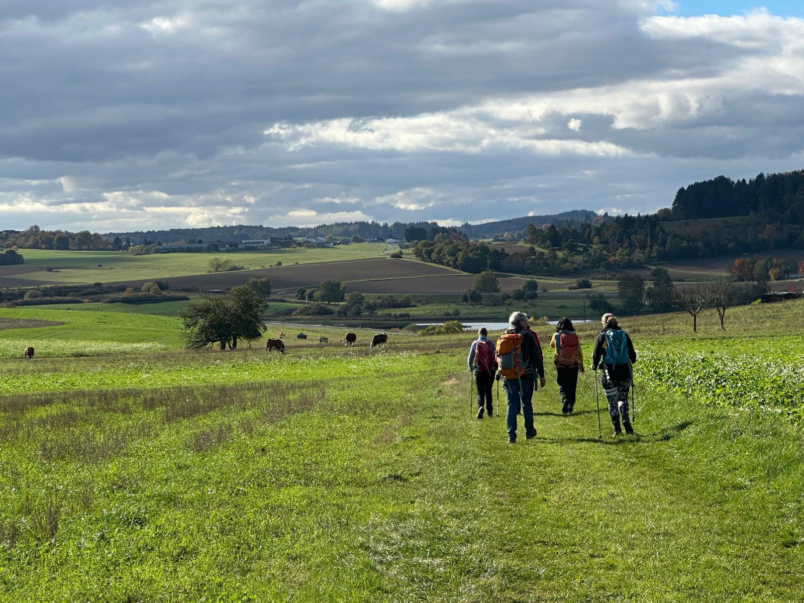 Menschen wandern in den Bergen von Wanderherz gemeinsam wandern